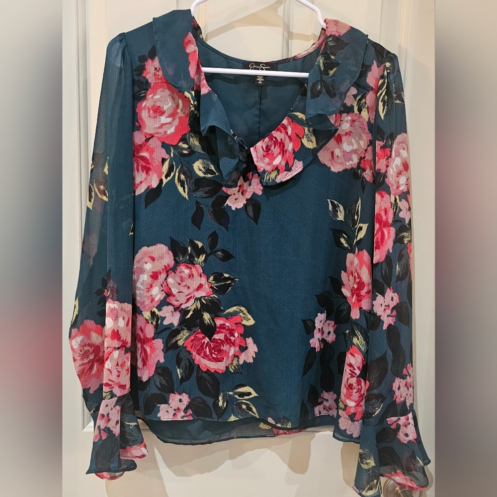 Floral Chiffon Blouse - Pink and Blue